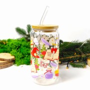 Szklany kubek 550 ml z bambusową pokrywką i słomką - Zaczarowana - elementy z świata romansu i fantastyki - pocichutku.pl
