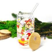 Szklany kubek 550 ml z bambusową pokrywką i słomką - Zaczarowana - elementy z świata romansu i fantastyki - pocichutku.pl