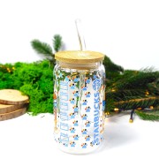 Szklany kubek 350 ml dla dziecka z bambusową pokrywką i słomką - bluey kojarzony z Starbucks - pocichutku.pl
