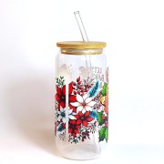 Świąteczny szklany kubek 550 ml z bambusową pokrywką i słomką - czas na pieczenie pierniczków! - pocichutku.pl