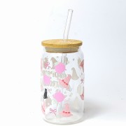 Szklanka 350 ml z bambusową pokrywką i słomką - dla fanów kawy i Harry'ego Pottera w wersji różowej - pocichutku.pl