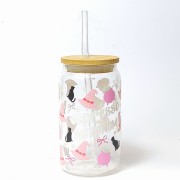 Szklanka 350 ml z bambusową pokrywką i słomką - dla fanów kawy i Harry'ego Pottera w wersji różowej - pocichutku.pl