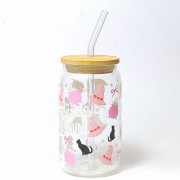 Szklanka 350 ml z bambusową pokrywką i słomką - dla fanów kawy i Harry'ego Pottera w wersji różowej - pocichutku.pl