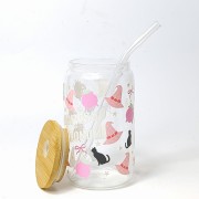 Szklanka 350 ml z bambusową pokrywką i słomką - dla fanów kawy i Harry'ego Pottera w wersji różowej - pocichutku.pl