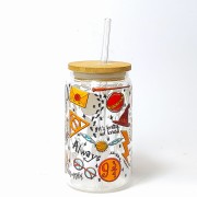 Szklany kubek 350 ml z drewnianą pokrywką i słomką - szklanka inspirowana serią Harry Potter - pocichutku.pl