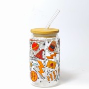 Szklany kubek 350 ml z drewnianą pokrywką i słomką - szklanka inspirowana serią Harry Potter - pocichutku.pl