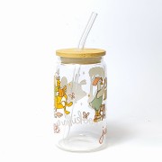 Szklany kubek 350 ml z bambusową pokrywką i słomką - Just a bookish goose gąska książkara - pocichutku.pl