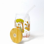Szklany kubek 350 ml z bambusową pokrywką i słomką - Just a bookish goose gąska książkara - pocichutku.pl