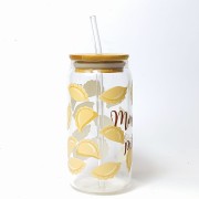 Szklany kubek 550 ml z pokrywką i słomką - mmmmm... pierogi, kubek dla miłośnika pierogów - pocichutku.pl