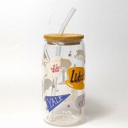 Szklanka 550 ml z bambusową pokrywką i słomką - grafika inspirowaną serialem "Kochane kłopoty" - pocichutku.p