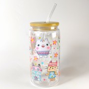 Szklanka plastikowa 550 ml z bambusową pokrywką i rurką - Koci Domek Gabi - pocichutku.pl