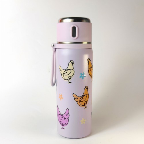 Termos 500 ml z sitkiem - kolorowe kury w jasnych radosnych kolorach - pocicutku.pl