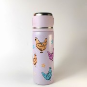 Termos 500 ml z sitkiem - kolorowe kury w jasnych radosnych kolorach - pocicutku.pl