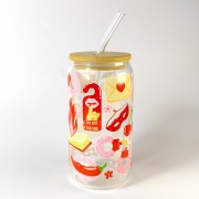 Szklany kubek 550 ml z rurką i pokrywką - pikantne historie - kubek dla miłośniczek romansów - pocichutku.pl