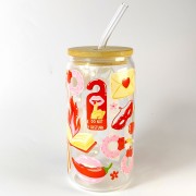 Szklany kubek 550 ml z rurką i pokrywką - pikantne historie - kubek dla miłośniczek romansów - pocichutku.pl