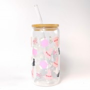 Szklany kubek 550 ml z szklaną rurką i pokrywką - espresso patronum w kolorze różowym - pocichutku.pl