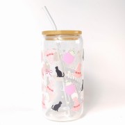Szklany kubek 550 ml z szklaną rurką i pokrywką - espresso patronum w kolorze różowym - pocichutku.pl