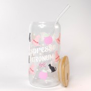 Szklany kubek 550 ml z szklaną rurką i pokrywką - espresso patronum w kolorze różowym - pocichutku.pl