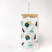 Szklany kubek 550 ml z szklaną rurką i pokrywką - espresso patronum w kolorze zielonym - pocichutku.pl