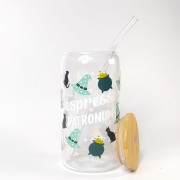 Szklany kubek 550 ml z szklaną rurką i pokrywką - espresso patronum w kolorze zielonym - pocichutku.pl