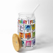Szklany kubek 550 ml z szklaną słomką i pokrywką - W głowie się nie mieści 2 I FELL TODAY wersja angielska - pocichutku.pl