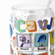 Szklany kubek 550 ml z szklaną słomką i pokrywką - W głowie się nie mieści 2 CZUJĘ wersja polska - pocichutku.pl