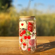 Szklany kubek 550 ml z rurką i pokrywką - pikantne historie - kubek dla miłośniczek romansów - pocichutku.pl