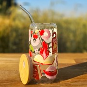 Szklany kubek 550 ml z rurką i pokrywką - pikantne historie - kubek dla miłośniczek romansów - pocichutku.pl