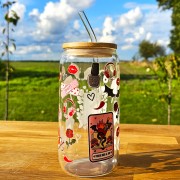 Szklany kubek 550  ml z pokrywką i słomką - kiedy umrę usuń moją bibliotekę z czytnika  - pocichutku.pl