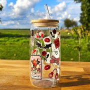 Szklany kubek 550  ml z pokrywką i słomką - kiedy umrę usuń moją bibliotekę z czytnika  - pocichutku.pl