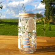 Szklany kubek 550  ml z pokrywką i słomką - SMET Romance - romans z nauką w tle  - pocichutku.pl