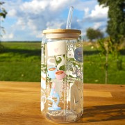 Szklany kubek 550  ml z pokrywką i słomką - SMET Romance - romans z nauką w tle  - pocichutku.pl