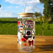 Szklany kubek 550  ml z pokrywką i słomką - serce na lodzie - hokejowy romans - pocichutku.pl