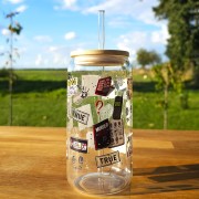 Szklany kubek 550  ml z pokrywką i słomką - kubek dla fanek thrillerów, kryminałów, prawdziwej zbrodni - pocichutku.pl