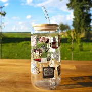 Szklany kubek 550  ml z pokrywką i słomką - kubek dla fanek thrillerów, kryminałów, prawdziwej zbrodni - pocichutku.pl