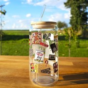 Szklany kubek 550  ml z pokrywką i słomką - kubek dla fanek thrillerów, kryminałów, prawdziwej zbrodni - pocichutku.pl