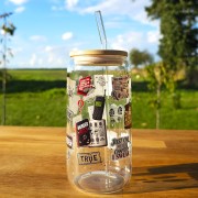 Szklany kubek 550  ml z pokrywką i słomką - kubek dla fanek thrillerów, kryminałów, prawdziwej zbrodni - pocichutku.pl