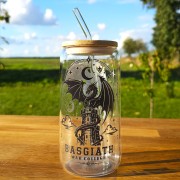 Szklany kubek 550  ml z pokrywką i słomką - Fourth wing czwarte skrzydło - pocichutku.pl