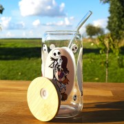 Szklany kubek 550  ml z pokrywką i słomką - inspirowany filmami Tima Burtona - pocichutku.pl