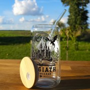 Szklany kubek 550  ml z pokrywką i słomką - Skrzydła Basgiath Czwarte Skrzydło Fourth Wing - pocichutku.pl