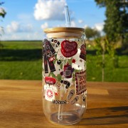 Szklany kubek 550  ml z pokrywką i słomką - fanka horrorów - pocichutku.pl