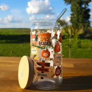 Szklany kubek 550  ml z pokrywką i słomką - połączenie jesieni z zaczytaniem - pocichutku.pl