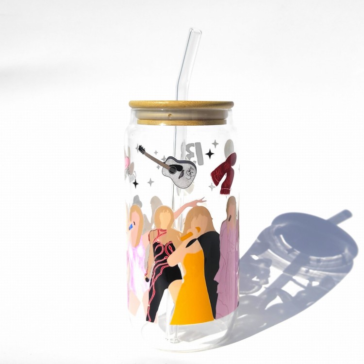 Szklanka 550 ml z bambusową pokrywką i słomką - inspirowany Taylor Swift koncertem eras tour - pocichutku.pl
